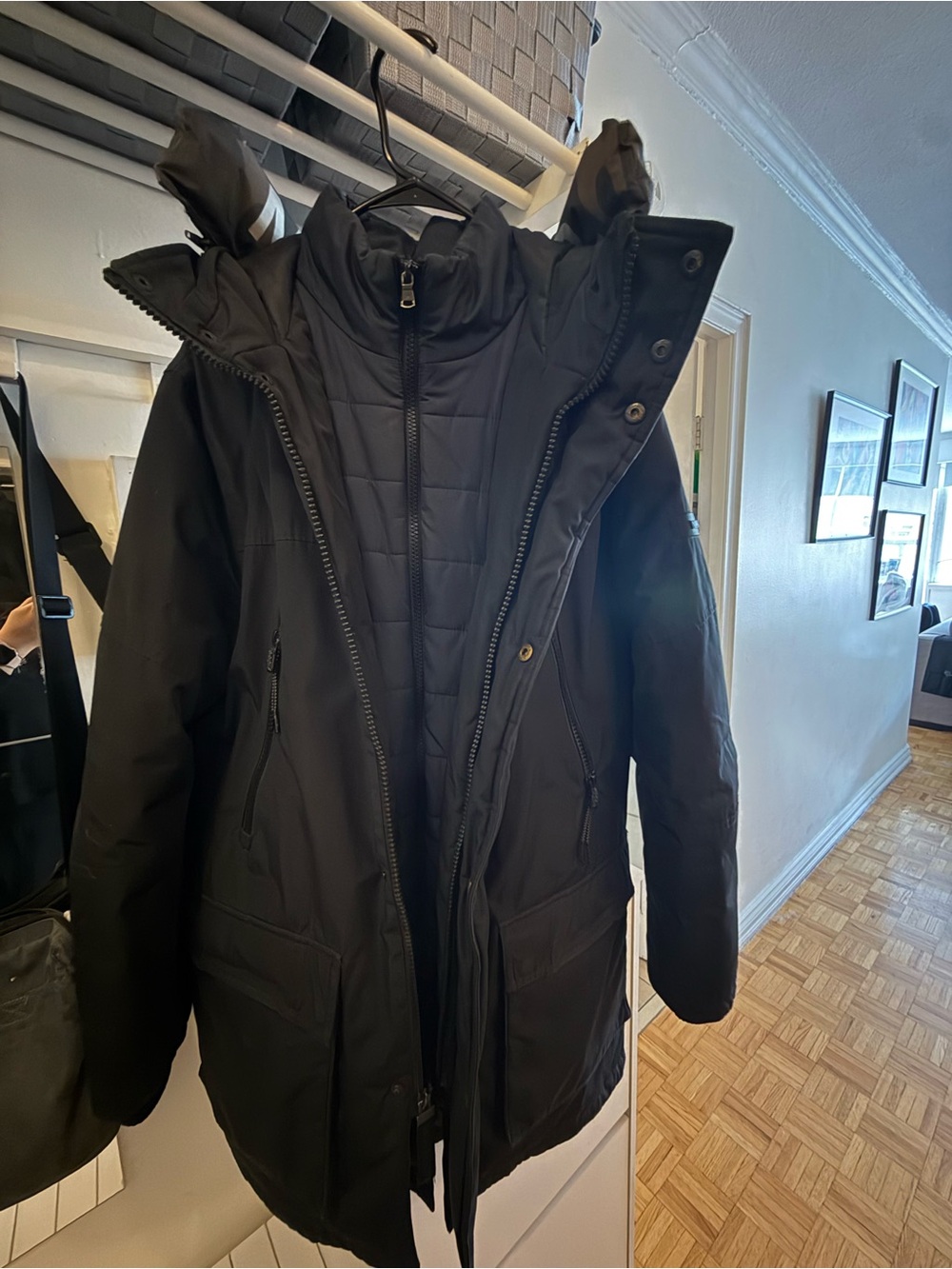 Michael Kors Men’s Black Quilted Jacket with MK Logo- Size Small- Good Condition